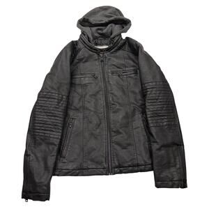 R11 LEVI Men's Faux Leather Jacket Full Zip Insulated Motorcycle Biker Small